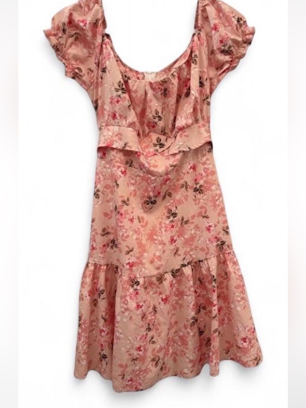 Floral Pink Ruffle-Sleeve Midi Dress size Medium